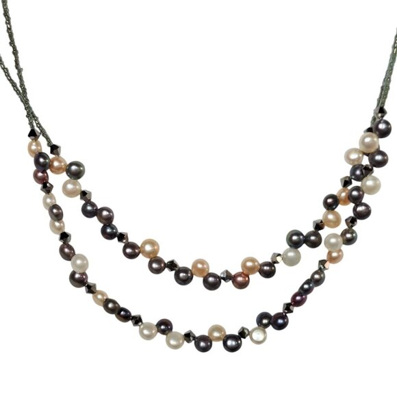 Lia Sophia Jewelry - Lia Sophia Double Strand Pink White Gray Pearl Necklace Womens Costume Jewelry